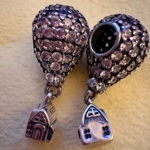 Silver Hot Air Balloon Charms with purple Rhinestones
